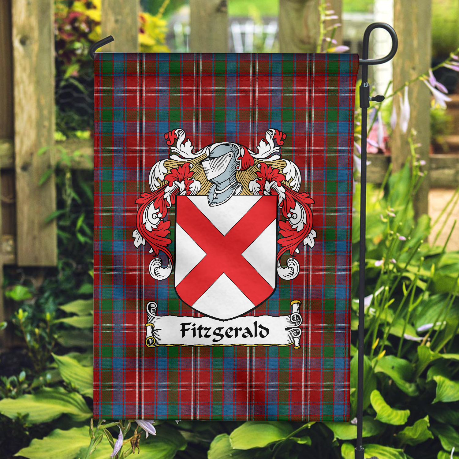 Fitzgerald Red Tartan Crest Garden Flag