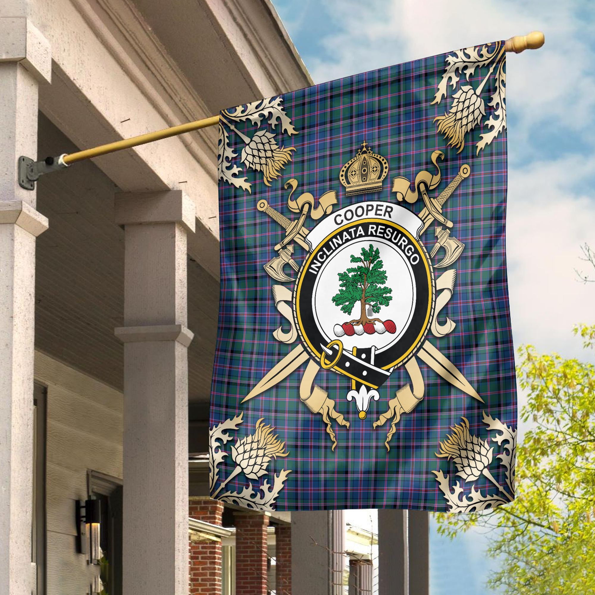 Cooper Ancient Tartan Crest 2 Garden Flag - Gold Thistle Style