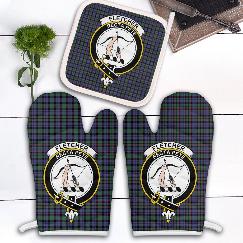 Fletcher Modern Tartan Crest Oven Mitt And Pot Holder (2 Oven Mitts + 1 Pot Holder)