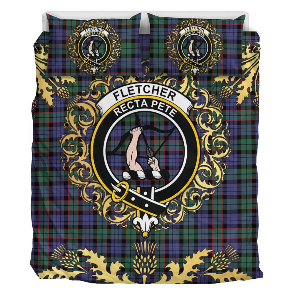 Fletcher Modern Tartan Crest Bedding Set - Golden Thistle Style