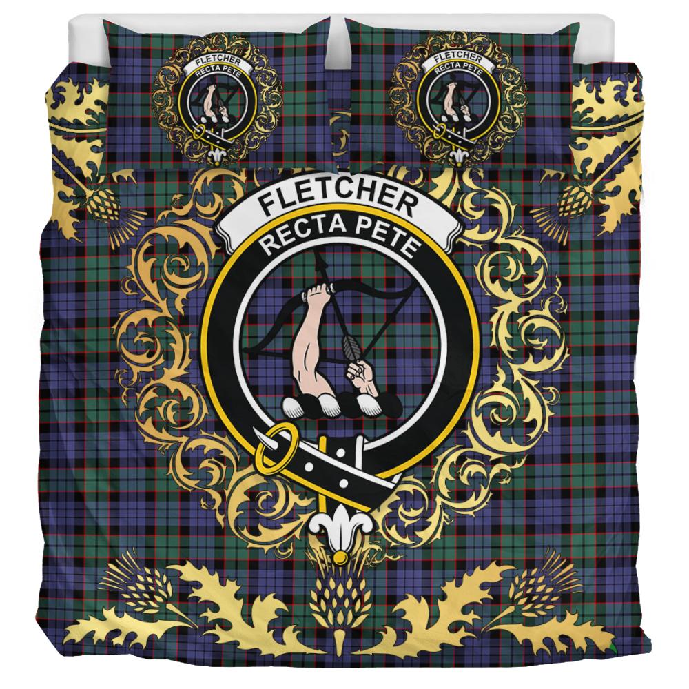 Fletcher Modern Tartan Crest Bedding Set - Golden Thistle Style