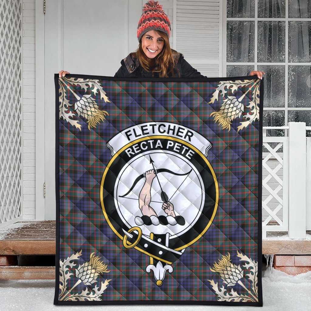 Fletcher of Dunans Tartan Crest Premium Quilt - Gold Thistle Style