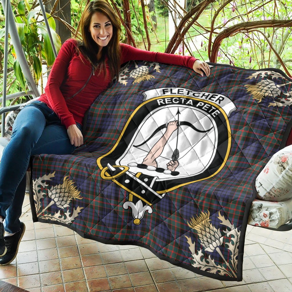 Fletcher of Dunans Tartan Crest Premium Quilt - Gold Thistle Style