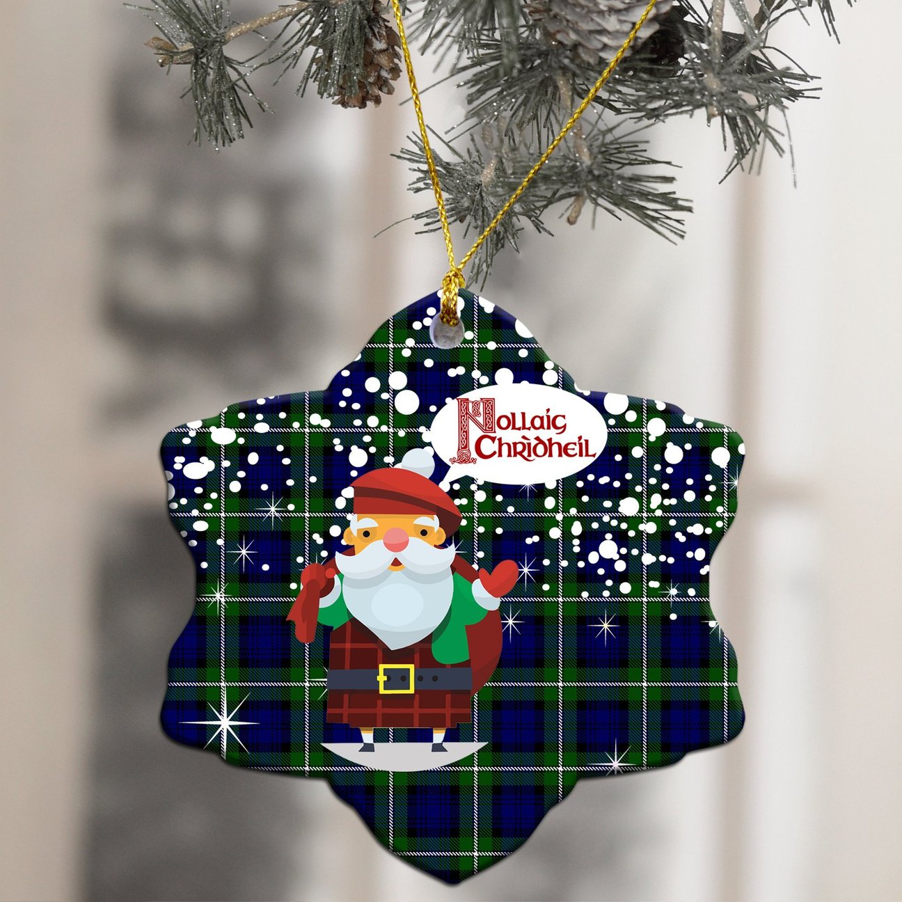 Forbes Modern Tartan Christmas Ceramic Ornament - Santa Style
