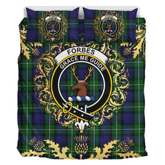Forbes Tartan Crest Bedding Set - Golden Thistle Style