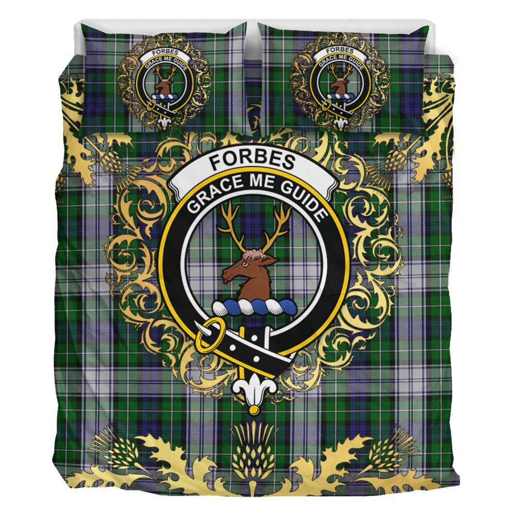 Forbes Dress Tartan Crest Bedding Set - Golden Thistle Style