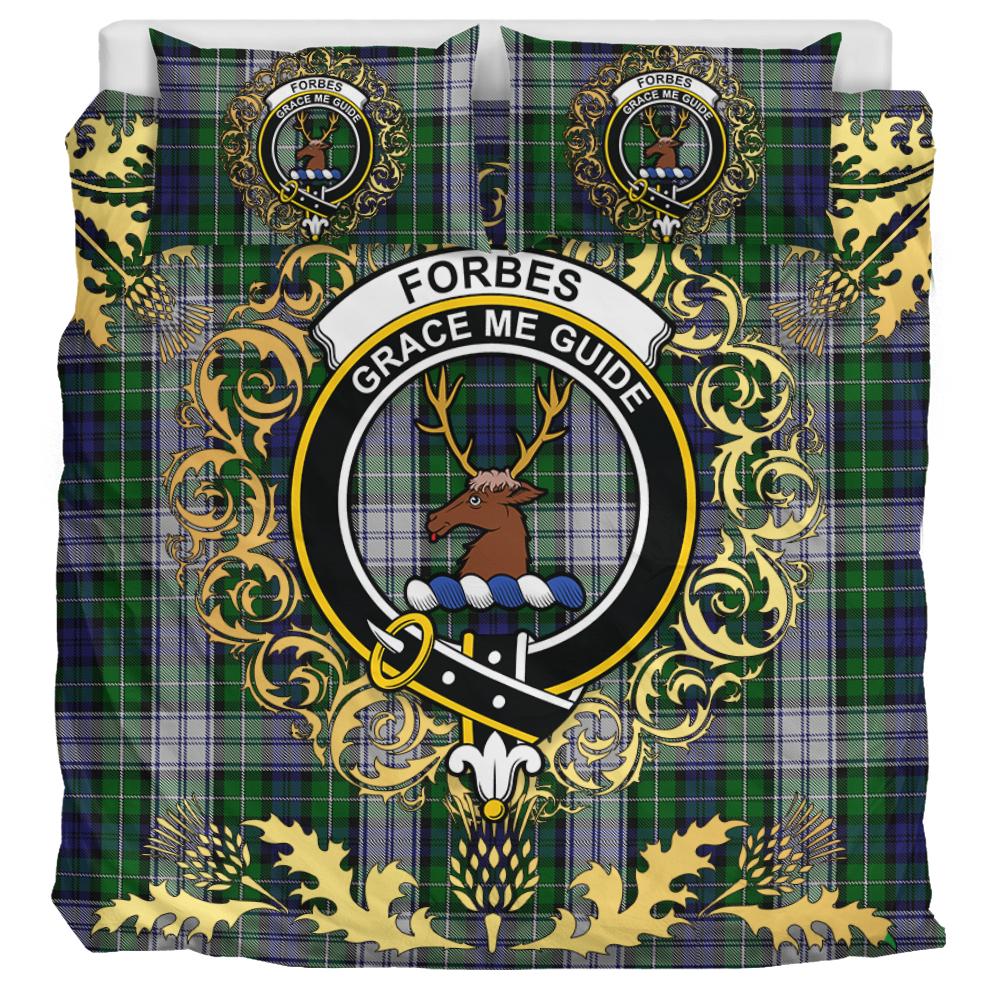 Forbes Dress Tartan Crest Bedding Set - Golden Thistle Style