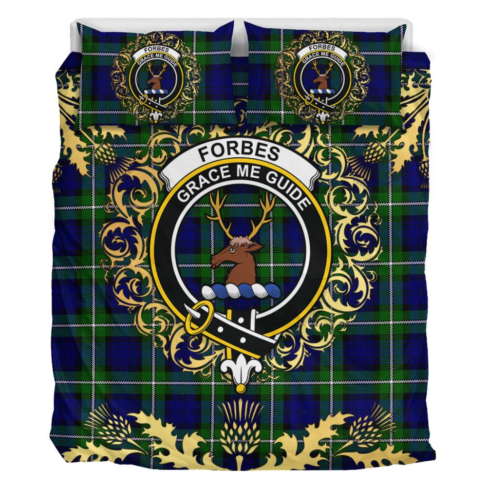 Forbes Modern Tartan Crest Bedding Set - Golden Thistle Style