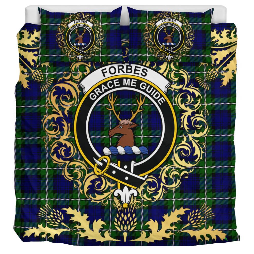Forbes Modern Tartan Crest Bedding Set - Golden Thistle Style