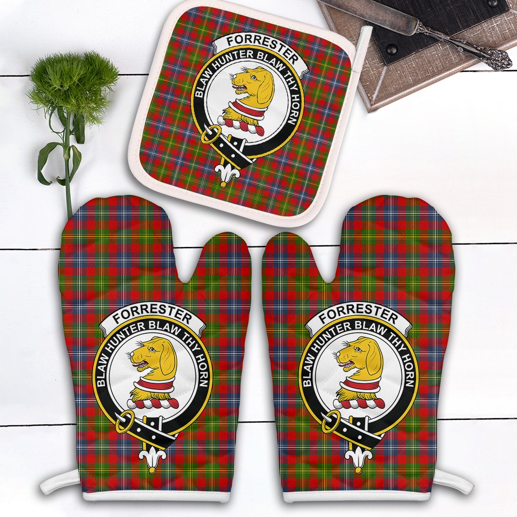 Forrester Tartan Crest Oven Mitt And Pot Holder (2 Oven Mitts + 1 Pot Holder)