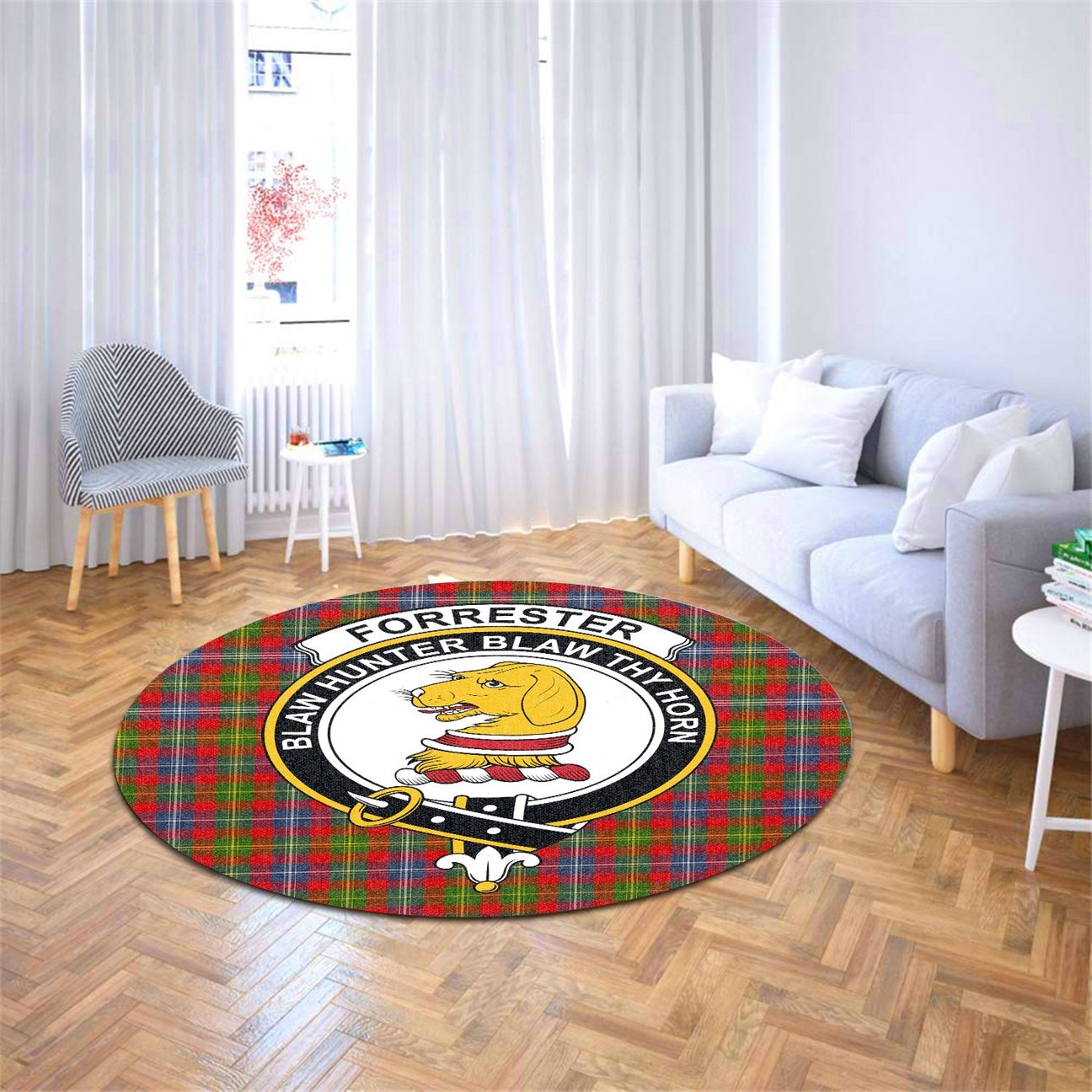 Forrester Tartan Crest Round Rug