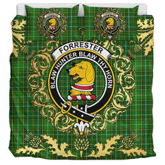 Forrester or Foster Hunting Tartan Crest Bedding Set - Golden Thistle Style