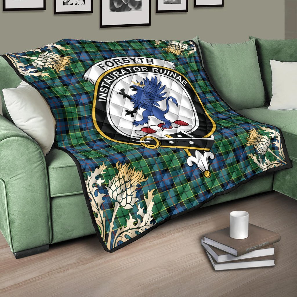 Forsyth Ancient Tartan Crest Premium Quilt - Gold Thistle Style