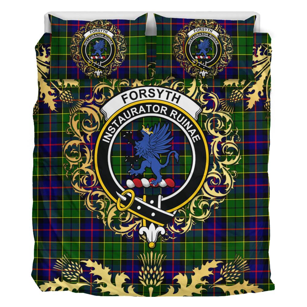 Forsyth Modern Tartan Crest Bedding Set - Golden Thistle Style