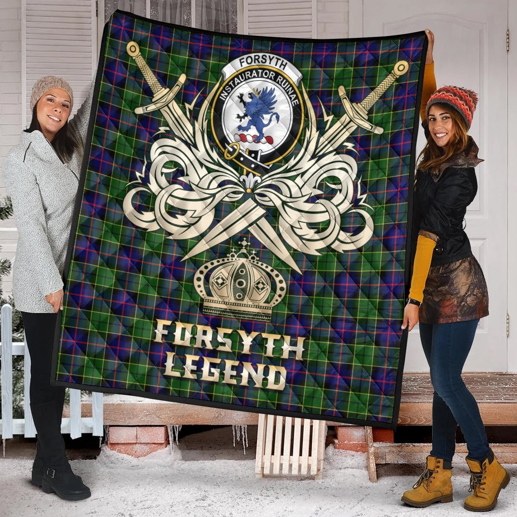 Forsyth Modern Tartan Crest Legend Gold Royal Premium Quilt