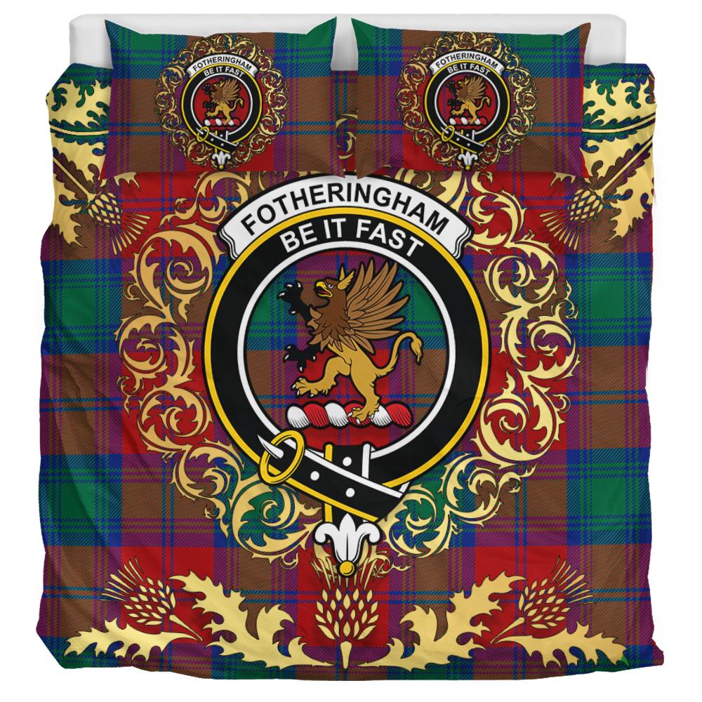 Fotheringham Modern Tartan Crest Bedding Set - Golden Thistle Style