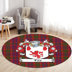 Fox Red Tartan Coat Of Arms Round Rug