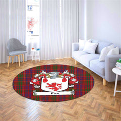 Fox Red Tartan Coat Of Arms Round Rug