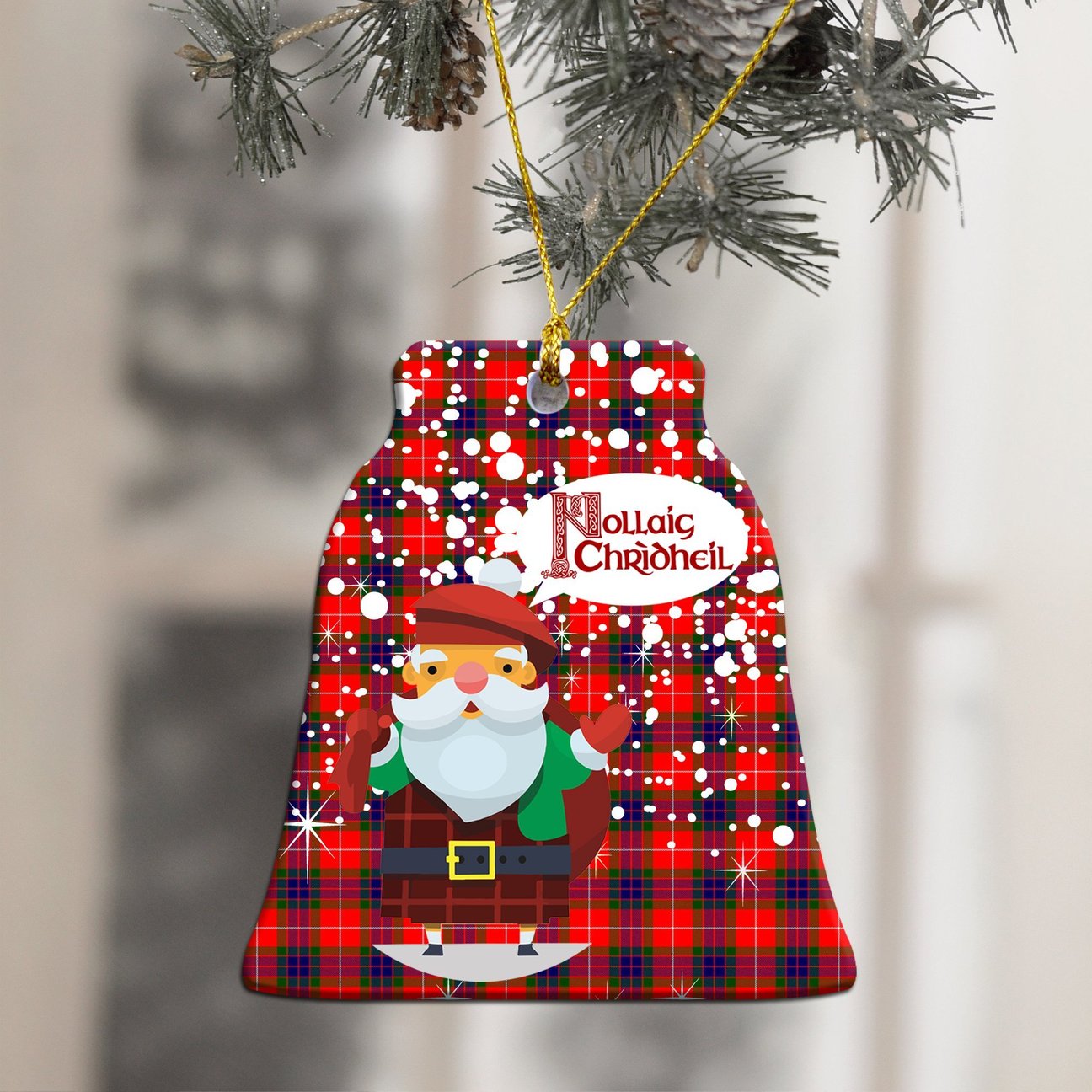 Fraser Modern Tartan Christmas Ceramic Ornament - Santa Stylec