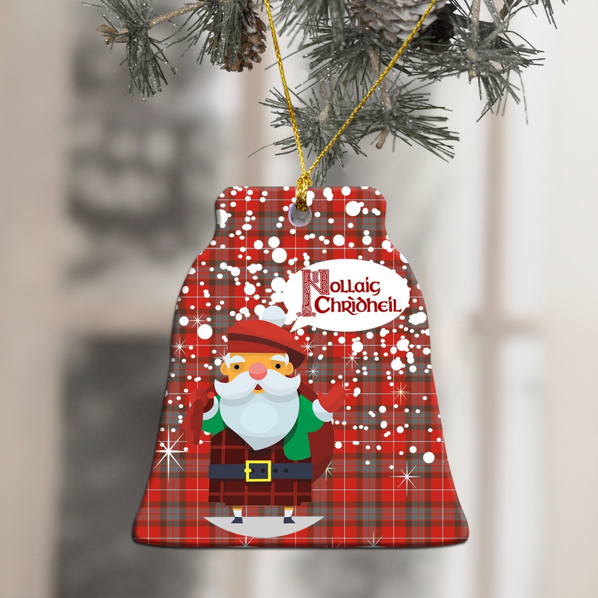 Fraser Weathered Tartan Christmas Ceramic Ornament - Santa Style