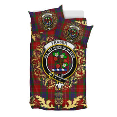 Fraser 01 Tartan Crest Bedding Set - Golden Thistle Style