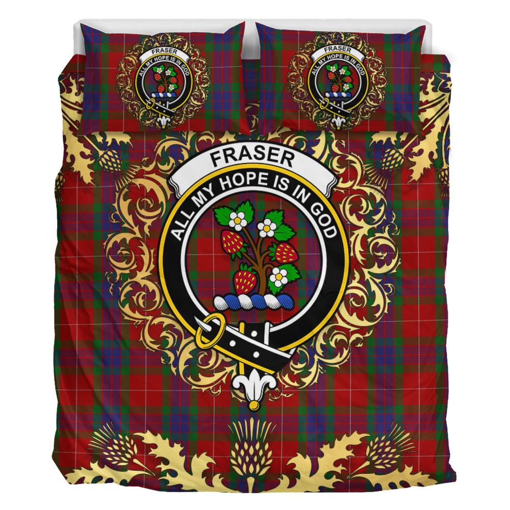 Fraser 01 Tartan Crest Bedding Set - Golden Thistle Style