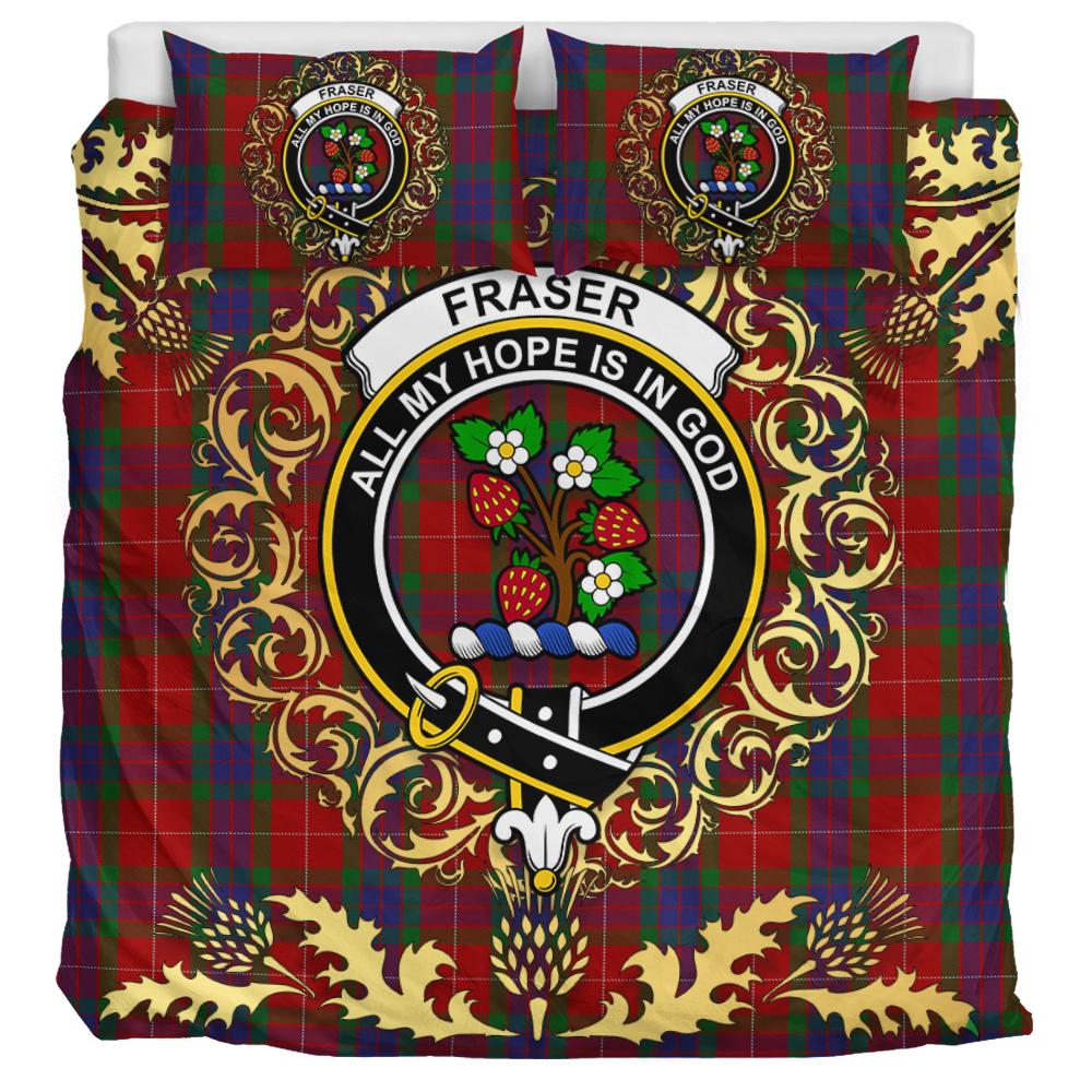 Fraser 01 Tartan Crest Bedding Set - Golden Thistle Style