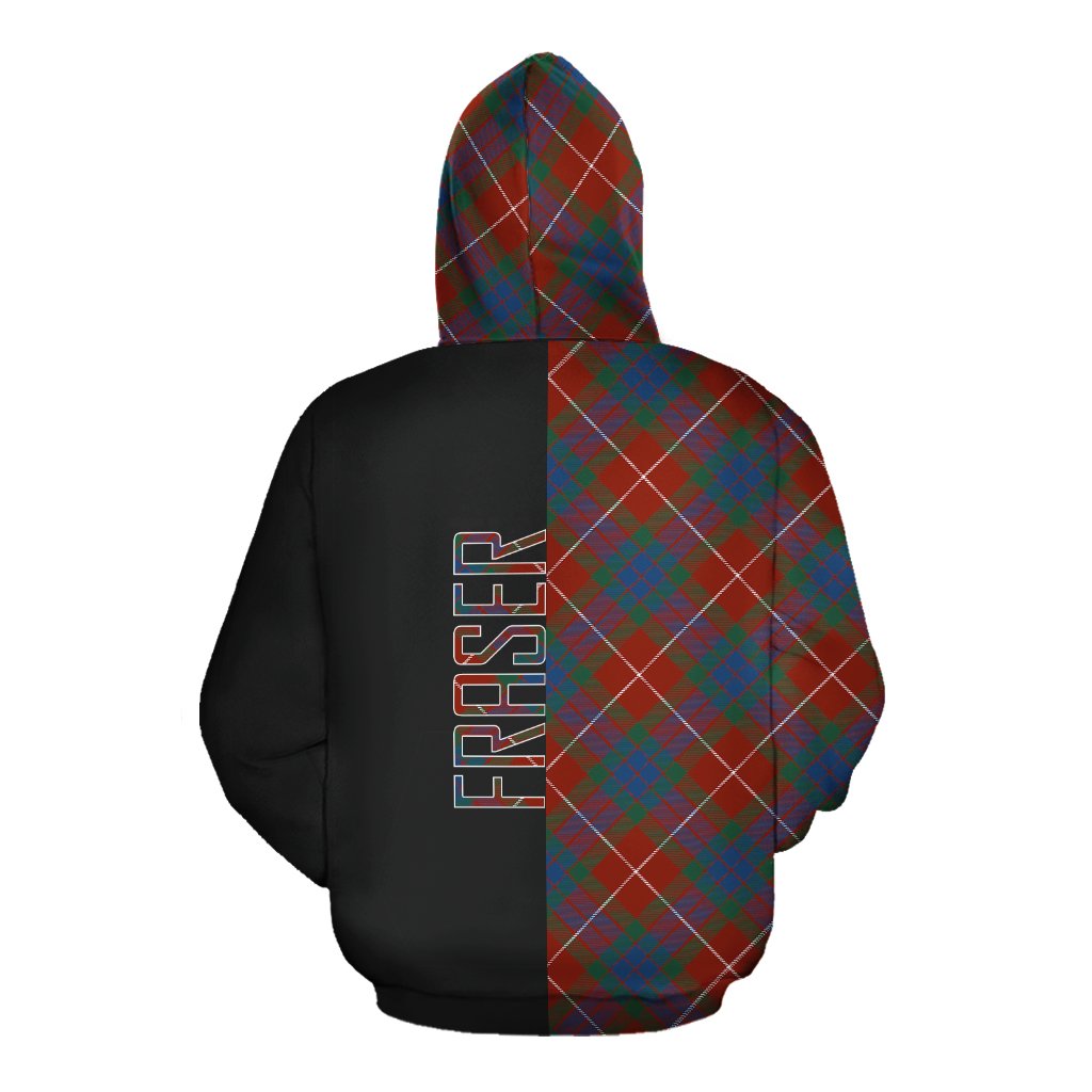 Fraser Ancient Tartan Hoodie Half of Me - Cross Style