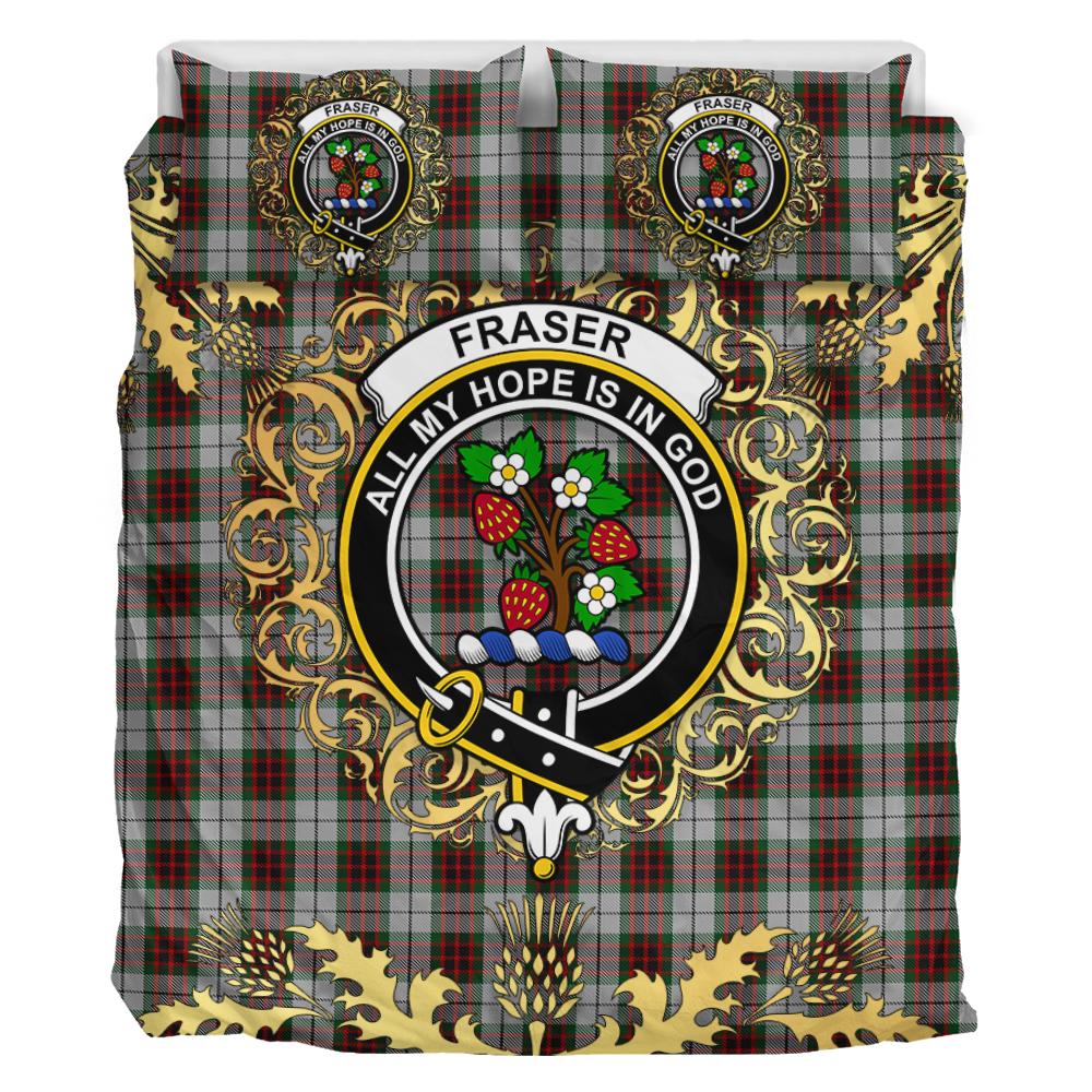 Fraser Dress Tartan Crest Bedding Set - Golden Thistle Style
