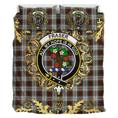 Fraser Dress Tartan Crest Bedding Set - Golden Thistle Style