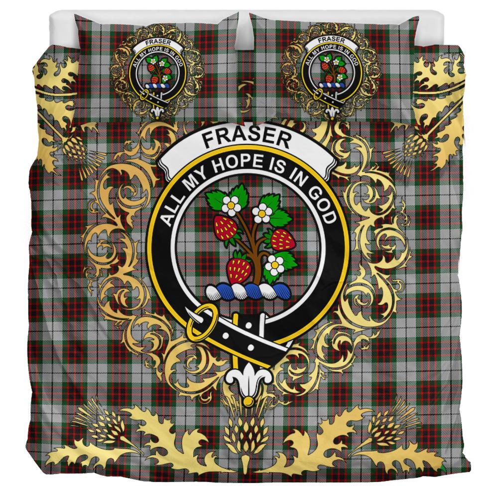 Fraser Dress Tartan Crest Bedding Set - Golden Thistle Style
