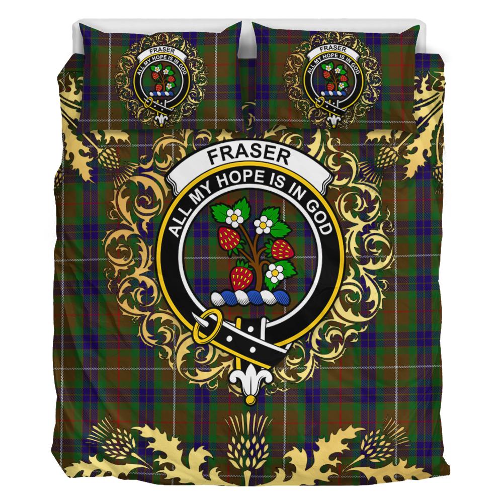 Fraser Hunting 01 Tartan Crest Bedding Set - Golden Thistle Style