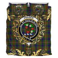 Fraser Hunting 01 Tartan Crest Bedding Set - Golden Thistle Style