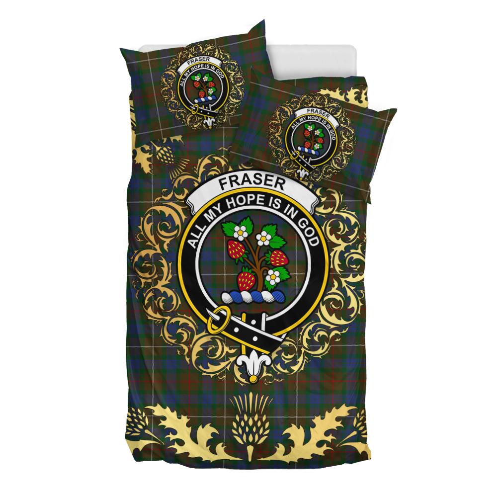 Fraser Hunting 02 Tartan Crest Bedding Set - Golden Thistle Style