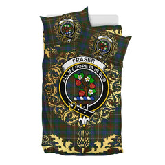 Fraser Hunting 02 Tartan Crest Bedding Set - Golden Thistle Style