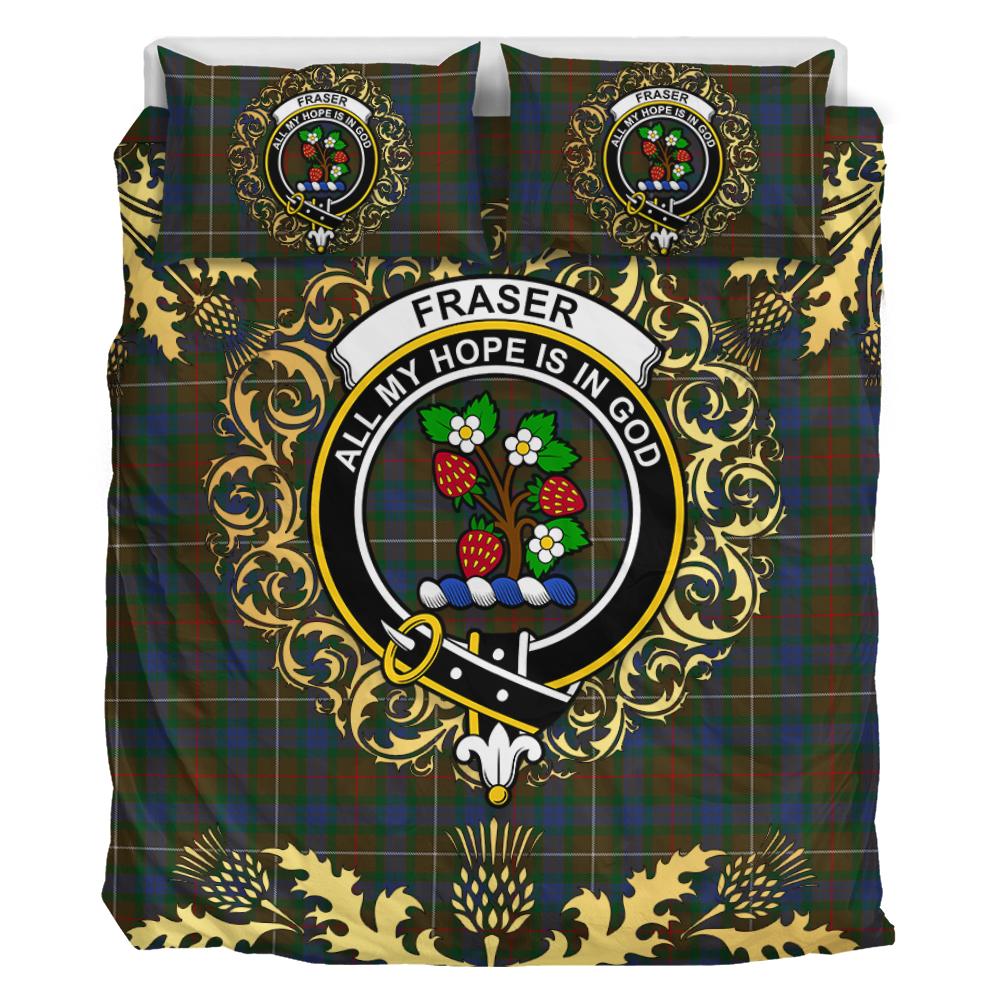 Fraser Hunting 02 Tartan Crest Bedding Set - Golden Thistle Style