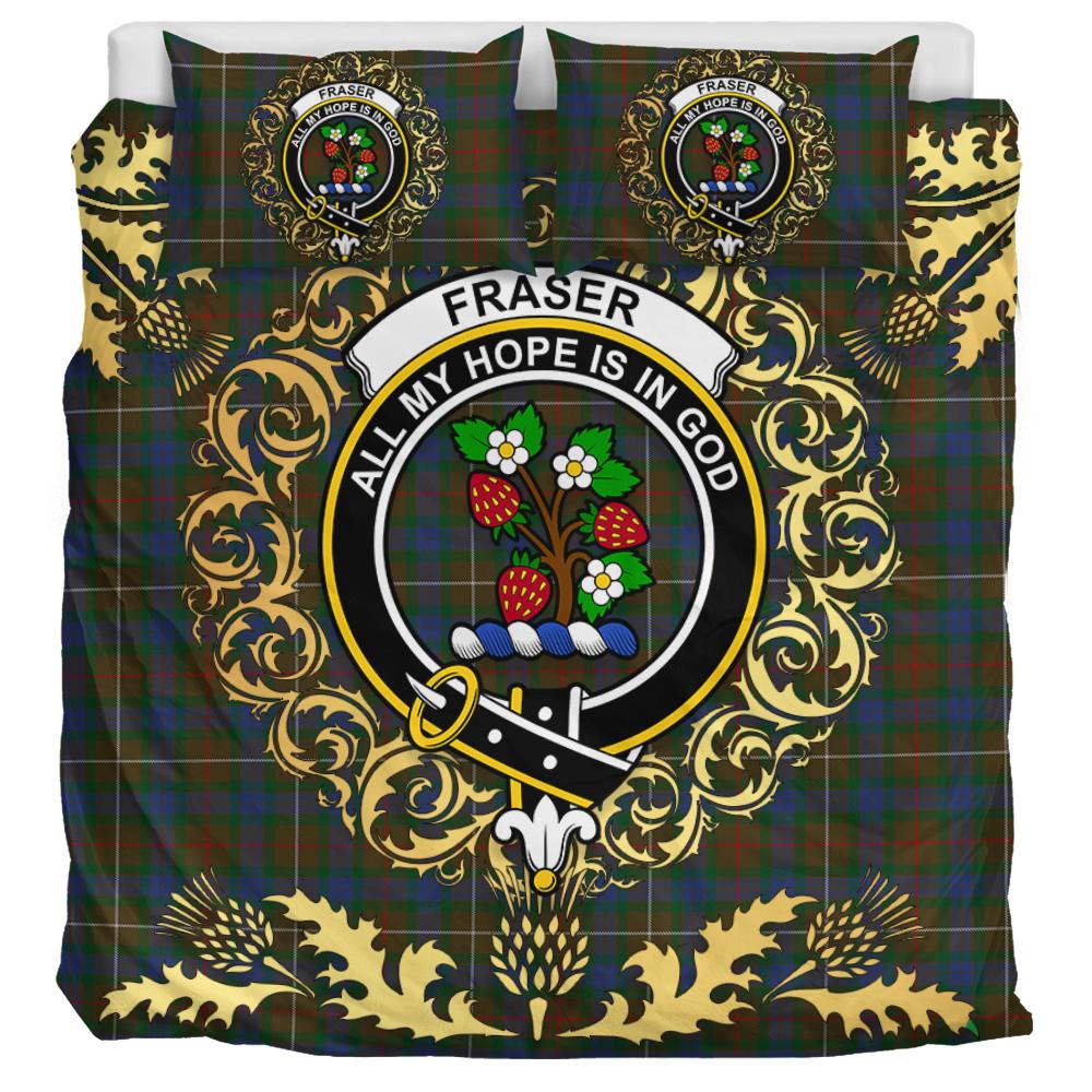 Fraser Hunting 02 Tartan Crest Bedding Set - Golden Thistle Style