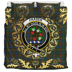 Fraser Hunting 02 Tartan Crest Bedding Set - Golden Thistle Style
