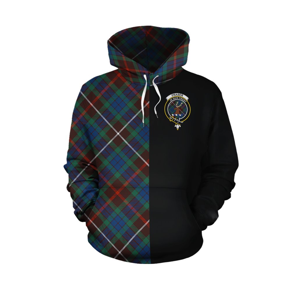 Fraser Hunting Ancient Tartan Hoodie Half of Me - Cross Style