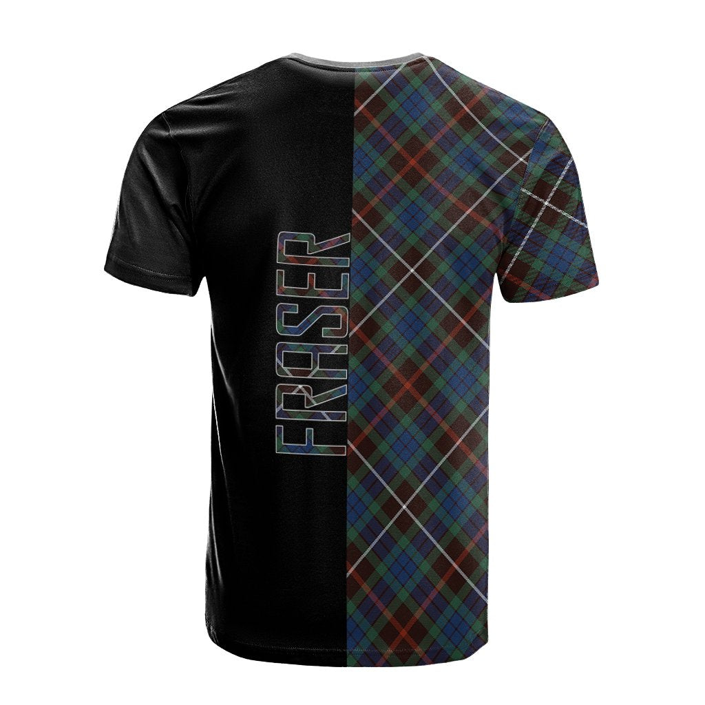 Fraser Hunting Ancient Tartan T-Shirt Half of Me - Cross Style