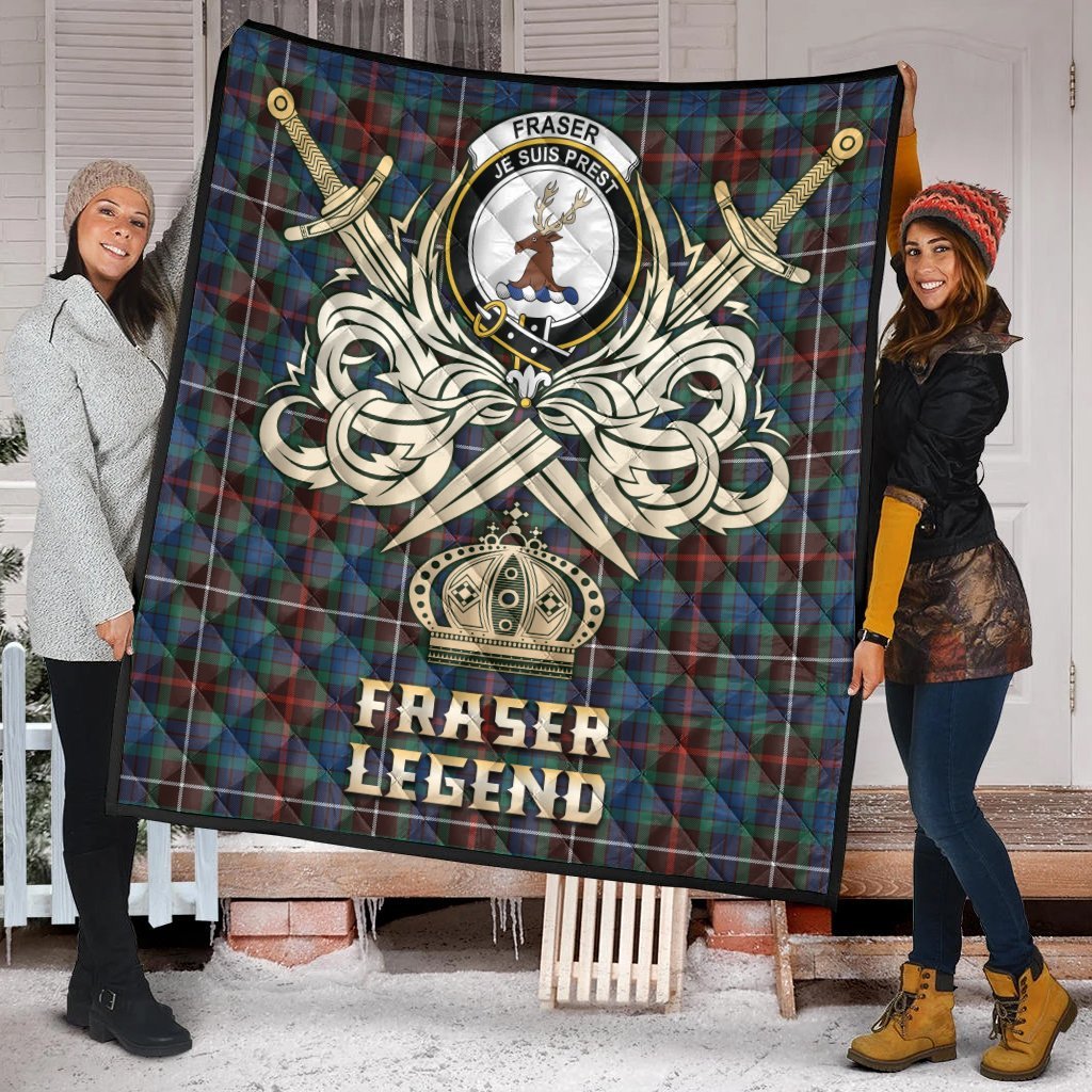 Fraser Hunting Ancient Tartan Crest Legend Gold Royal Premium Quilt