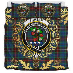 Fraser Hunting Ancient Tartan Crest Bedding Set - Golden Thistle Style