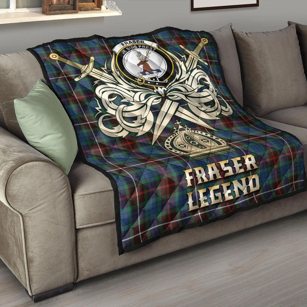 Fraser Hunting Ancient Tartan Crest Legend Gold Royal Premium Quilt