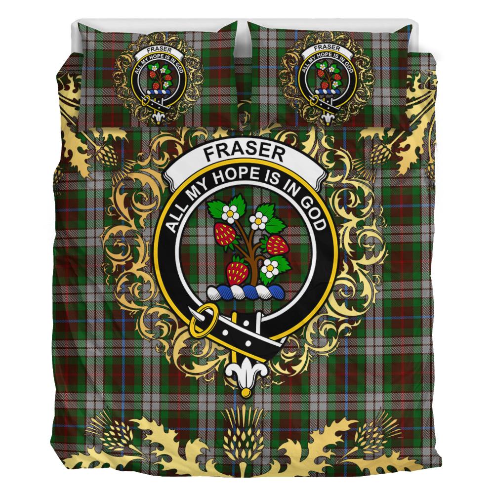 Fraser Hunting Dress Tartan Crest Bedding Set - Golden Thistle Style