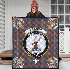 Fraser Hunting Modern Tartan Crest Premium Quilt - Gold Thistle Style