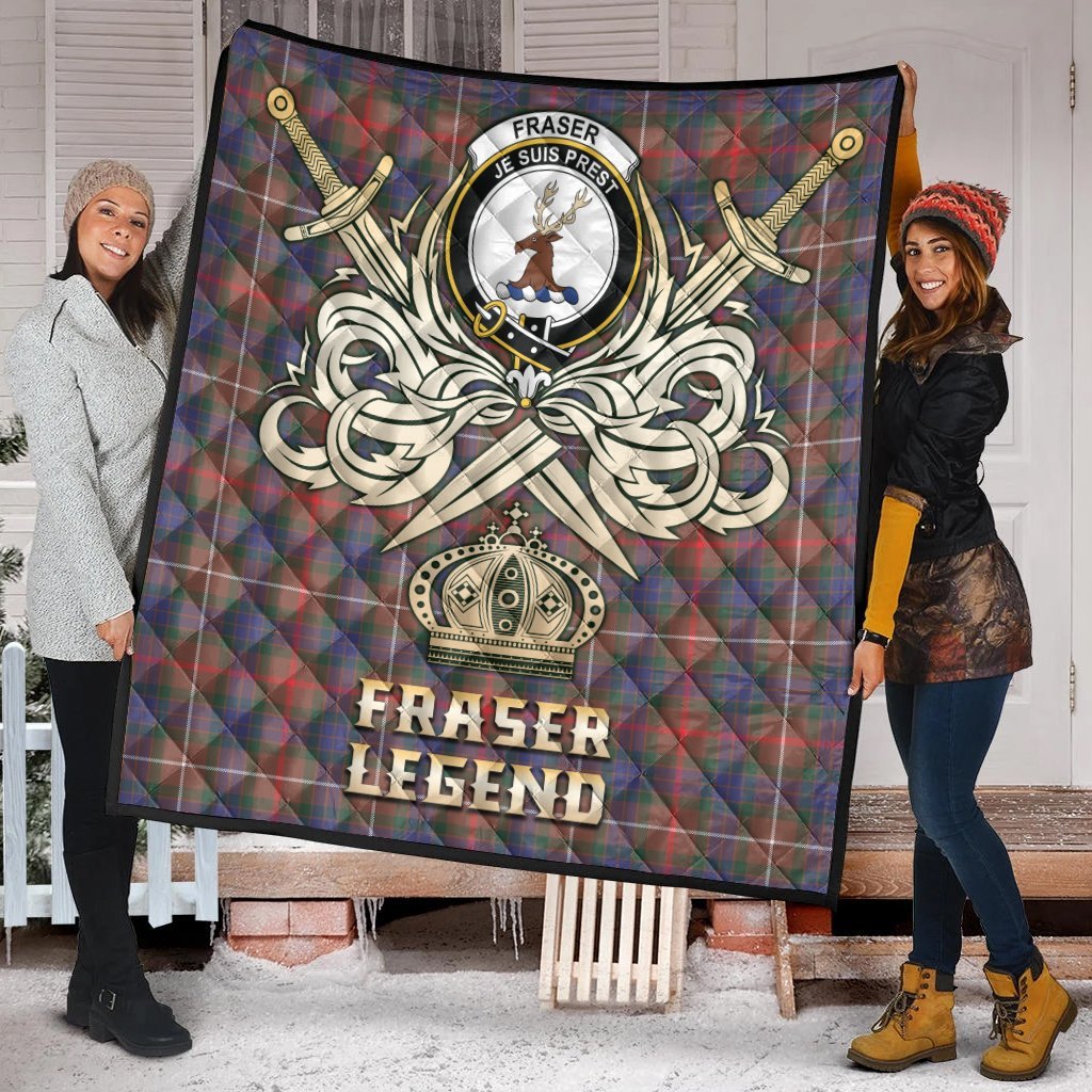 Fraser Hunting Modern Tartan Crest Legend Gold Royal Premium Quilt