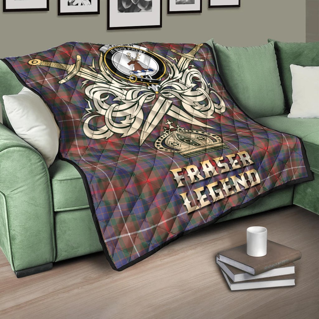 Fraser Hunting Modern Tartan Crest Legend Gold Royal Premium Quilt