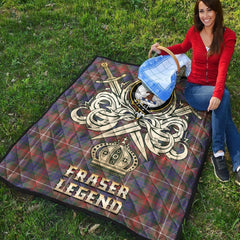 Fraser Hunting Modern Tartan Crest Legend Gold Royal Premium Quilt