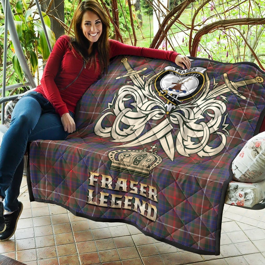 Fraser Hunting Modern Tartan Crest Legend Gold Royal Premium Quilt