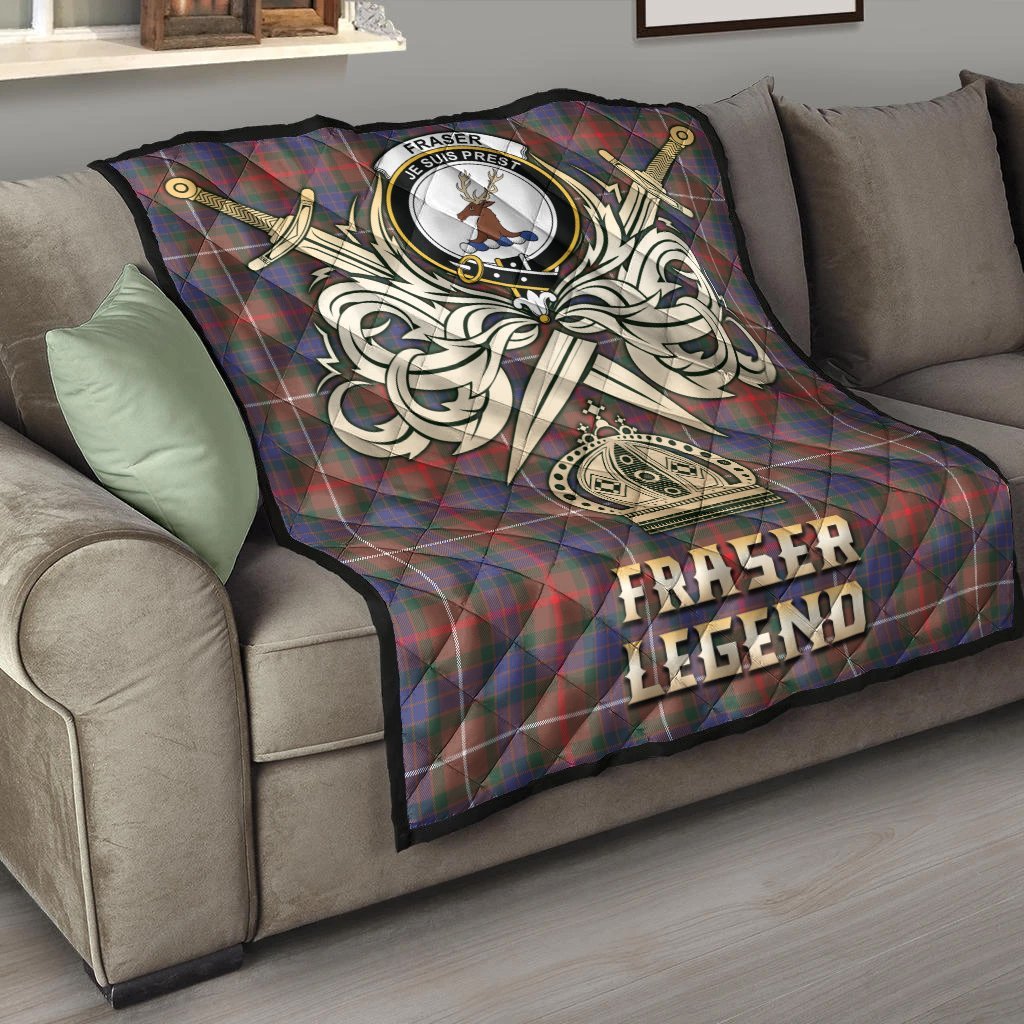Fraser Hunting Modern Tartan Crest Legend Gold Royal Premium Quilt